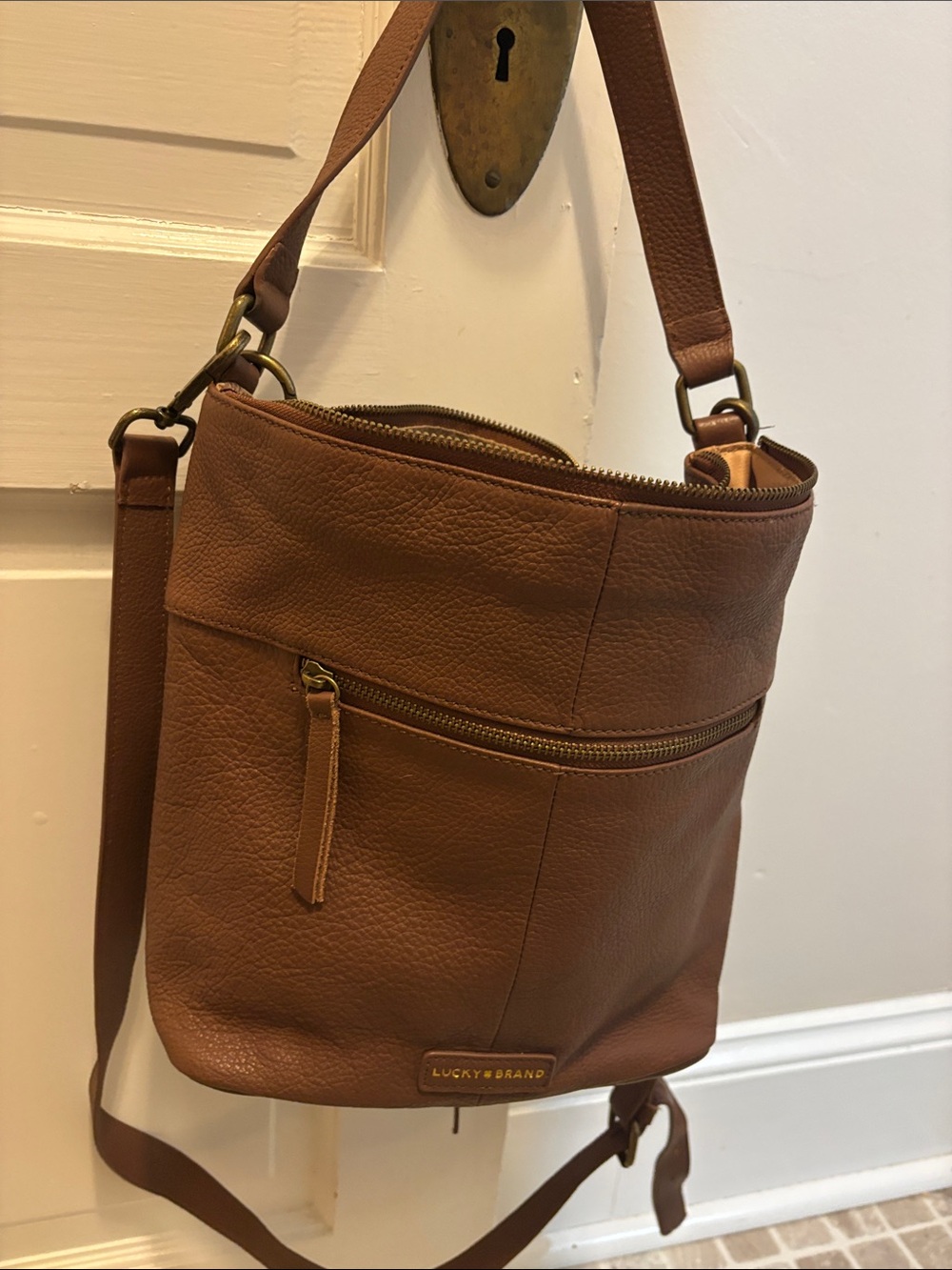 Lucky Brand Chestnut Brown Pebbled Leather Shoulder Bag